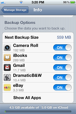 iCloud manage storage