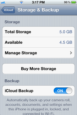 iCloud storage view