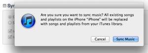 Warning if you unsync iTunes